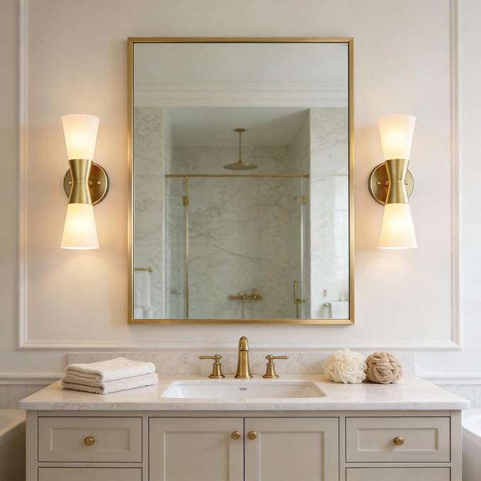 Wall Sconces Set of 2 for Bathroom, Modern Indoor Vanity Light Fixtures 13", Up Down Lighting, Wall Mount Lamp for Living Room Bedroom Hallway Stairway Fireplace Mirror E26 Base 2PC White&Gold