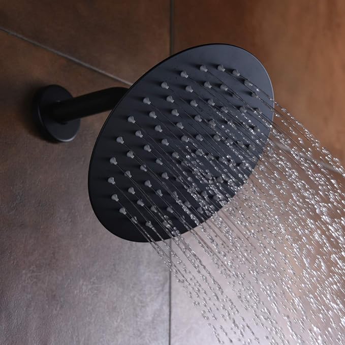 SUMERAIN Matte Black Shower Faucet Set, 8 Inches Rain Shower Head | Anti-scald Pressure Balance Cartridge, Non-return Check Valves, Single Handle