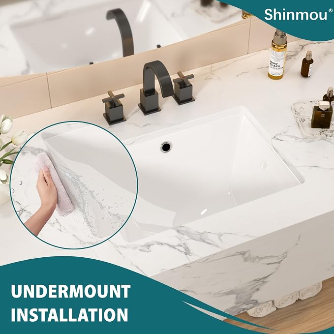 18.5x14 Inch White Ceramic Undemrount Bathroom Sink | undemrount rectangle Under Counter Lavatory Vanity Sinks Basin for Bathroom
