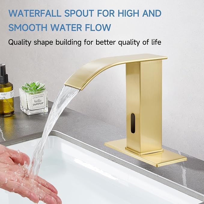 Touchless Bathroom Faucet Touchless Bathroom Sink Faucet with Control Box, Automatic Sensor Vanity Faucets and Temperature Mixer Hole Cover Plate for Easy Installation,Gold
