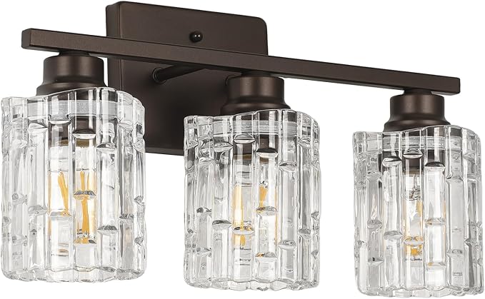 Refice 3-Light Bathroom Vanity Lights Crystal Glass, Oil Rubbed Bronze | Bathroom Light Fixtures Vanity Lighting Over Mirror for Living Room Farmhouse, Hallway