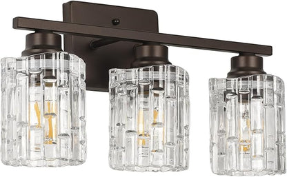 Refice 3-Light Bathroom Vanity Lights Crystal Glass, Oil Rubbed Bronze | Bathroom Light Fixtures Vanity Lighting Over Mirror for Living Room Farmhouse, Hallway