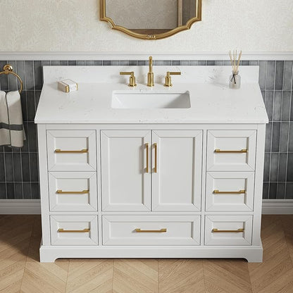 48" Bathroom Vanity with Sink,Undermount Ceramic Sink Vanity, Storage Cabinet with Sink,Drawers& No Installation Required, Small Wooden Bathroom Sink Cabinet, Greige White
