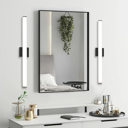 LED Bathroom Vanity Light Fixtures 31.5in Matte Black,Dimmable 24W 4000K Natural White Square Wall Fixture, Modern Lighting for Over Mirror, Damp Rated