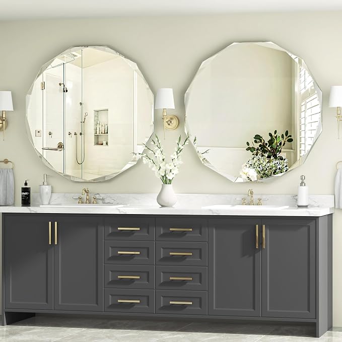 30x30 Inch Bathroom Mirrors for Over Sink, Round Frameless Mirrors for Wall | Beveled Bathroom Mirror, Bathroom Vanity Circle Mirror for Bedroom Living Room Entryway Home Decor