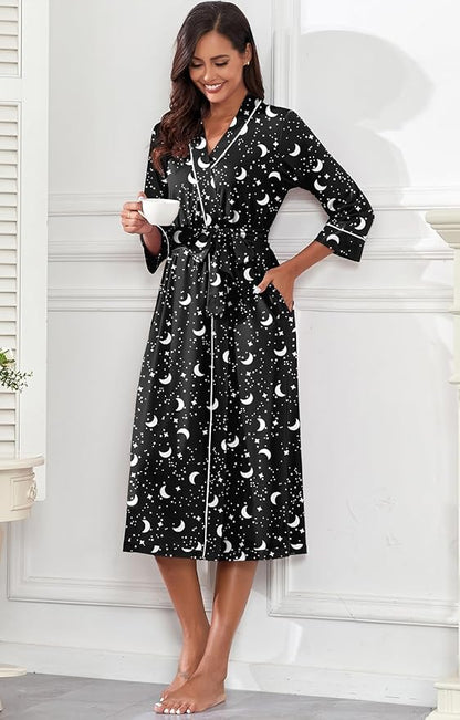 PrinStory Womens Robe Long Knit Bathrobe Lightweight Soft Robes Ladies Bath Robe