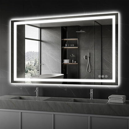 Koonmi 55x36 LED Bathroom Mirror, Shatterproof Mirror with Light | 90CRI Vanity Mirror with Anti-fog Backlit + Front Lit, 3 Color, Easy Install for Bathroom Hotel (IP65)