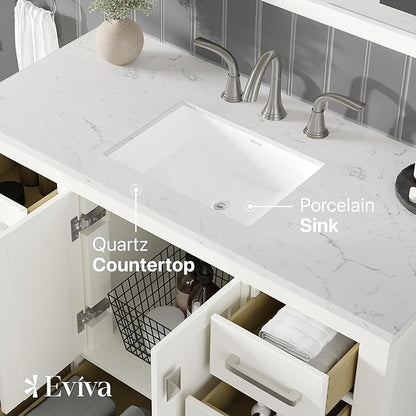 Eviva Aberdeen 42 in. White Single Sink Bath Vanity with Carrara Quartz Top and Undermount Porcelain Sink