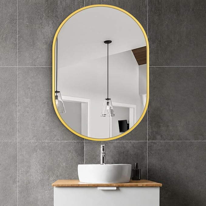 40x28 Gold Oval Bathroom Mirror for Over Sink, Aluminum Frame | HD Reflection No Distortion, Aluminum Frame, Mounting Hardware for Vertical or Horizontal Mount