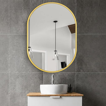 40x28 Gold Oval Bathroom Mirror for Over Sink, Aluminum Frame | HD Reflection No Distortion, Aluminum Frame, Mounting Hardware for Vertical or Horizontal Mount