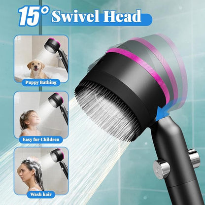 Ion Filtered Shower Head with Handheld, High Pressure 3+1Spray Showerhead with Filters&Upgraded Anti-360°Rotating Adjustable Shower Head with Wall Holder&ON/Off Switch for Dry Itchy Skin