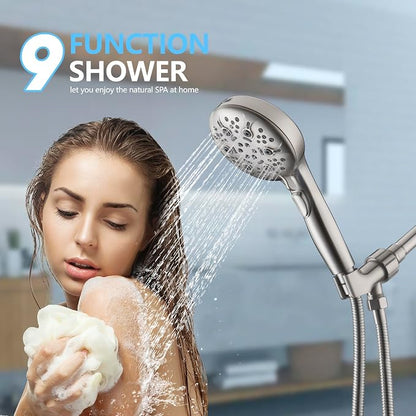 Shower Head with Handheld, 9-Setting High Pressure Shower head with handhelds, Built-in Handheld Power Spray, 79in Extra Long Stainless Steel Hose & Shower Head Holder (Brushed Nickel)