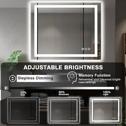 EchosLife 40"x36" LED Bathroom Vanity Mirrors | Backlit + Front Lit, Anti-Fog, Stepless Dimmable, 3 Colors, Memory, Tempered Glass, UL Listed, Horizontal/Vertical