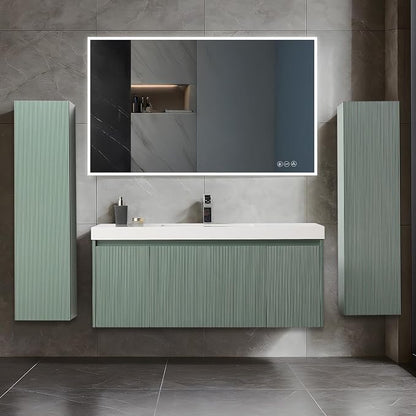 Blossom 48 Inch Bathroom Vanity with Sink and 2 Side Cabinets, All Wood Wall Mounted Floating Bathroom Vanity Cabinet with Acrylic Sink, Soft-Close Drawers, Bathroom Vanities, Aventurine Green