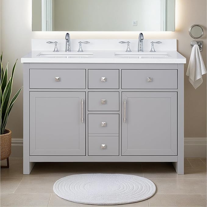 Lavanti Oakford 48 Inch Bathroom Vanity with Sink – Stylish Grey Vanity Bathroom with Storage Cabinet – Modern Bathroom Vanities with Double Vanity Sink & Quartz Countertop