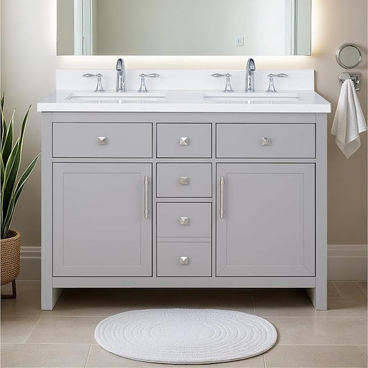 Lavanti Oakford 48 Inch Bathroom Vanity with Sink – Stylish Grey Vanity Bathroom with Storage Cabinet – Modern Bathroom Vanities with Double Vanity Sink & Quartz Countertop