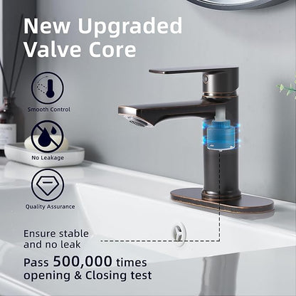 BELZ Oil Rubbed Bronze Bathroom Faucet, Modern Single Handle One Hole Bath Vanity Sink Faucet with Pop Up Drain and Deck Plate for 1 or 3 Holes