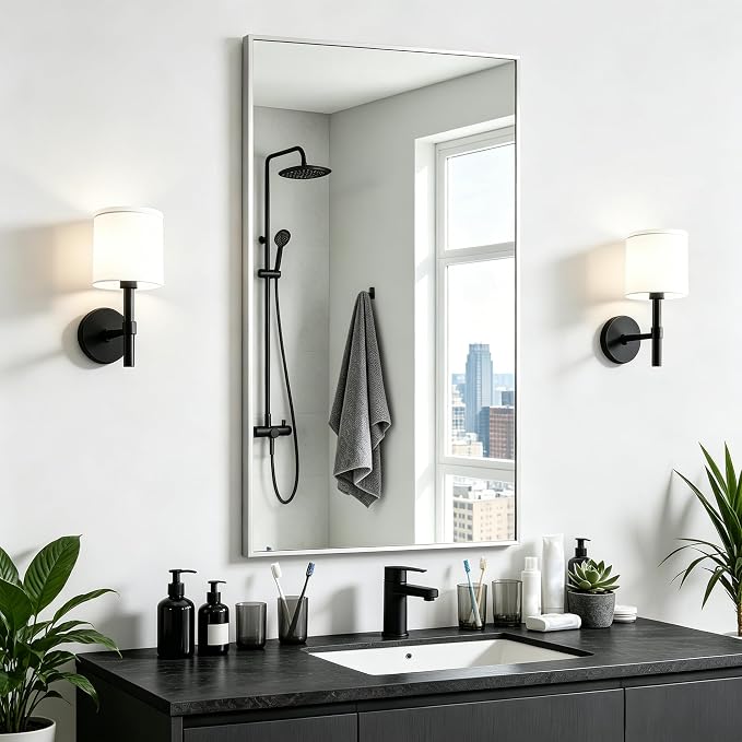KOCUUY Silver Framed Mirror, 20"x40" Rectangle Bathroom Mirror for Wall, HD Tempered Glass, Anti-Rust Frame, Modern Design for Bathroom, Bedroom, Living Room, Entryway