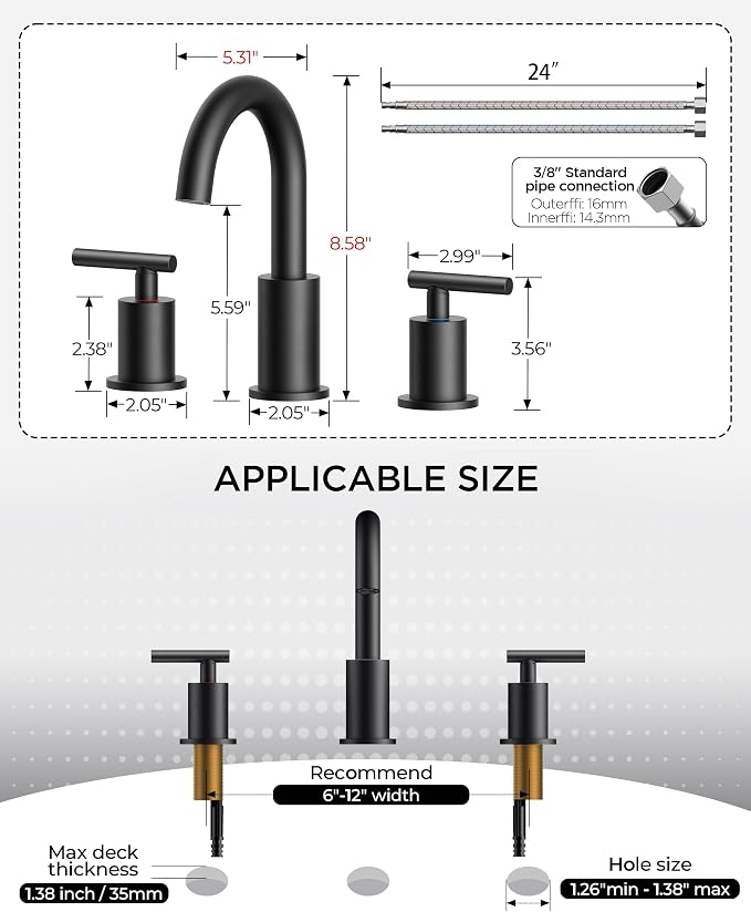 FORIOUS 2 Pack Black Bathroom Faucet 3 Hole,Commercial Widespread Faucet 8" | Wholesale 8 Inch Matte Black Bathroom Sink Faucet 3 Hole with 360° Swivel Spout, Vanity Faucet for Renovation and Upgrading