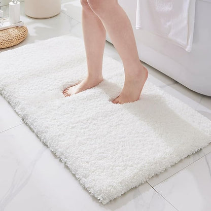 ILANGO White Bathroom Rugs 70" × 24" Non Slip & Super Absorbent Extra Thick Soft, Washable Bath Carpet Runner for Floor, Microfiber Plush Shaggy Bath Mats with Rubber for Bedroom Bathtub Shower Room