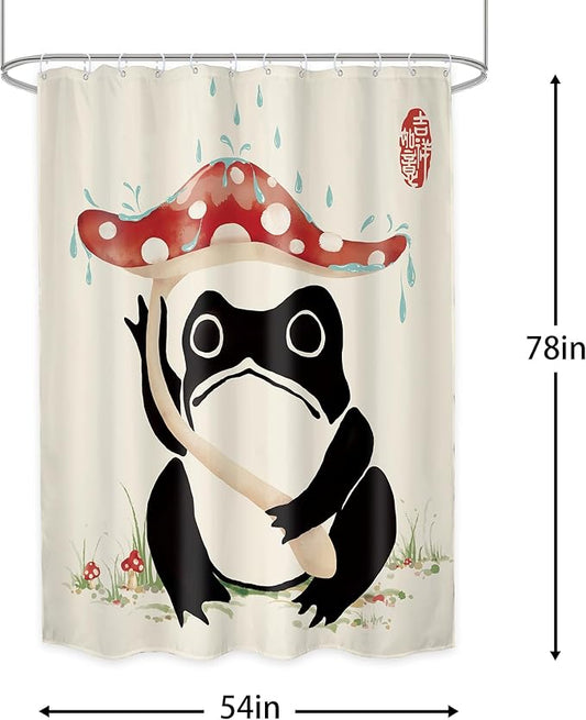 LGhtyro Funny Frog Shower Curtain Bathroom Set 54Wx78H Inches Red Mushroom Lovely Cute Asian Traditional Black Beige Green Grassland Japanese Bath Accessories Frog Art Home Decor Fabric 12 Pack Hooks