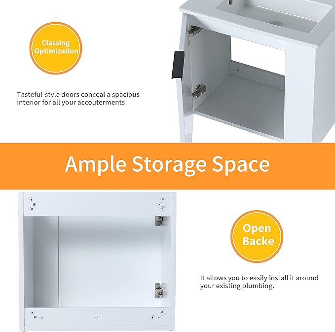 22" Floating Bathroom Vanity with Sink, Wall Mounted for Small Bathrooms, Soft-Close Door Cabinet with White Ceramic Basin & Waterproof Plywood, Modern Space Saving Vanity for Apartment
