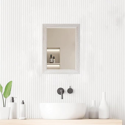 Small Rustic White Bathroom Mirror, 11.8x15.8inch Wooden Frame Rectangle Wall Mirror, Hanging Horizontally or Vertically, Suitable for Living Room Bathroom Bedroom Entryway