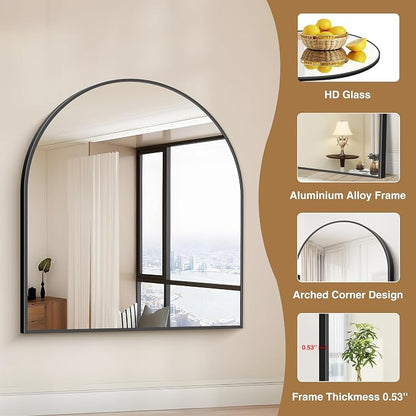 COFENY Black Arch Mirror, 36”x40” Black Mirror for Bathroom, Wide Arched Bathroom Mirror with Metal Frame, Wall Mounted Mirror for Bedroom Living Room Entryway Modern