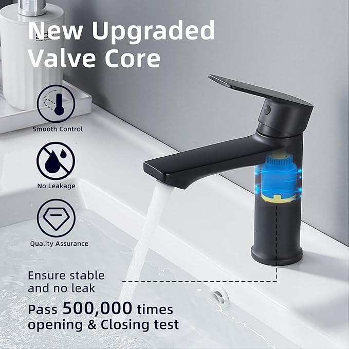 BELZ 2-Pack Matte Black Bathroom Faucet, Modern Single Handle Set of 2 Sink Faucets for Single Hole Vanity, Tool-Free 15-Min Install, Anti-Peeling Finish, Pre-Installed 24" Supply Lines