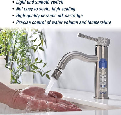 Brushed Nickel Bathroom Faucet,with Splash Sprayer Extender Aerator,Single Handle Vanity Sink,for Vanity Farmhouse and RV