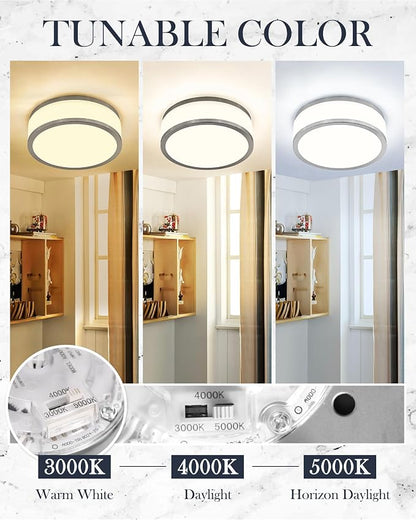 15 Inch LED Flush Mount Ceiling Light, 24W Modern Brushed Nickel Ceiling Lamp, 3CCT 3000K/4000K/5000K, Dimmable, Bathroom, Bedroom, LMS-054BN