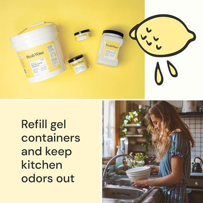 Fresh Wave Odor Eliminator Gel Bucket, 248 oz. Lemon Refill | EPA Safer Choice rated, No parabens or harsh chemicals, Refills up to 16 large gel jars, Pet-safe room deodorizer