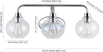 JONATHAN Y 26.25" Chrome Farmhouse LED Vanity Light Wall Sconce for Bathroom, Clear Seeded Glass Shade, Industrial Iron Indoor Fixture, LED Bulb Included (JYL7528B)