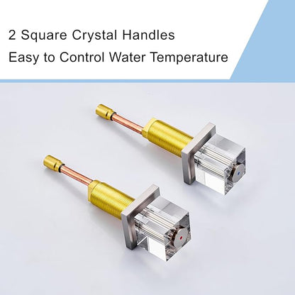 Brushed Nickel Waterfall Bathroom Faucet, 3 Hole Widespread Bathroom Sink Faucet with Crystal Handles, Modern 2 Handle Deck Mount Vanity Lavatory Faucet