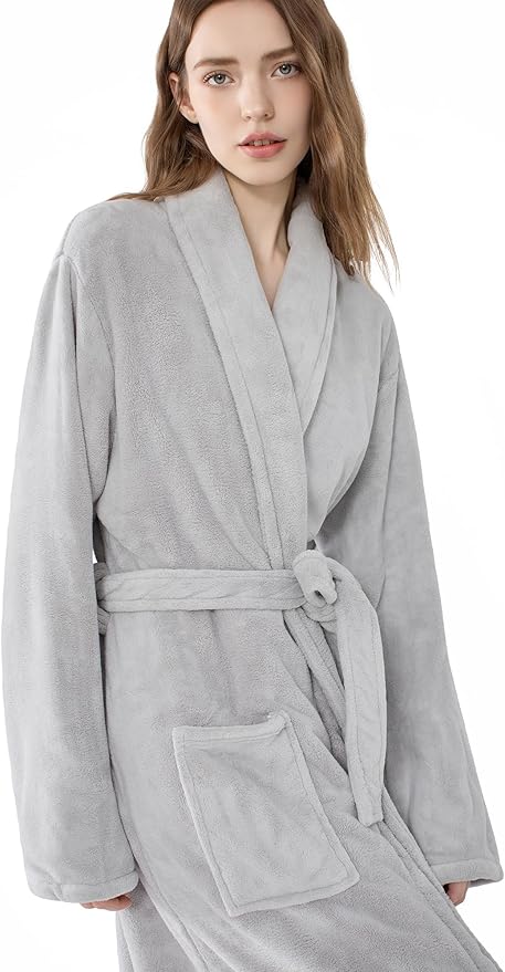 Soft Robe For Women，Warm Plush Bath Robes Female，Spa Towel After Shower Lightweight Long Bathrobe