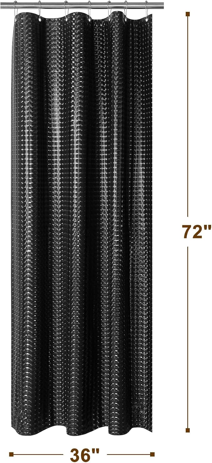 Barossa Design Black Stall Size Shower Curtain Liner 36" W x 72" H - Waterproof PEVA Plastic Shower Liner for Small Bathroom Stall, Lightweight, 3 Magnets & Metal Grommets - Dimensional Black, 36x72
