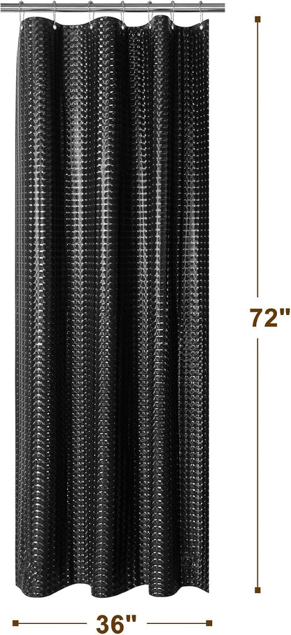 Barossa Design Black Stall Size Shower Curtain Liner 36" W x 72" H - Waterproof PEVA Plastic Shower Liner for Small Bathroom Stall, Lightweight, 3 Magnets & Metal Grommets - Dimensional Black, 36x72