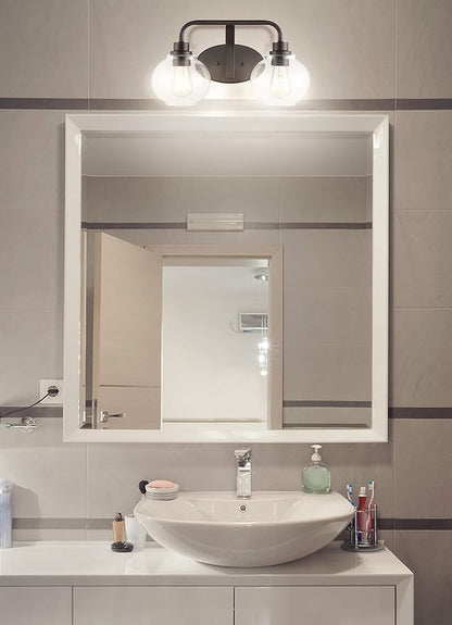 JONATHAN Y 17.5" Oil Rubbed Bronze Farmhouse LED Vanity Light Wall Sconce for Bathroom, Clear Seeded Glass Shade, Industrial Iron Indoor Fixture, LED Bulb Included (JYL7527A)