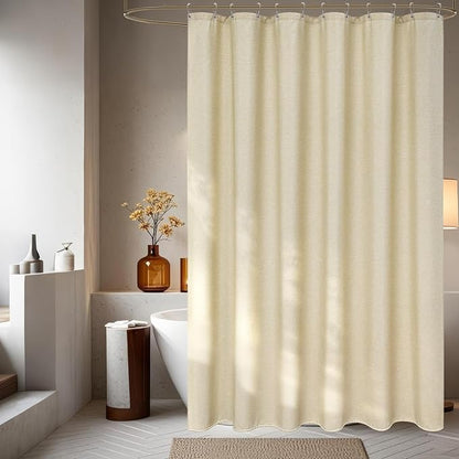 Linen Look Beige Fabric Shower Curtain Extra Long 72 x 78 Inch, Heavy Duty Faux Linen Textured Shower Curtain Long Water-Resistant, Rustic Cream Bathroom Shower Curtains Wrinkle-Free