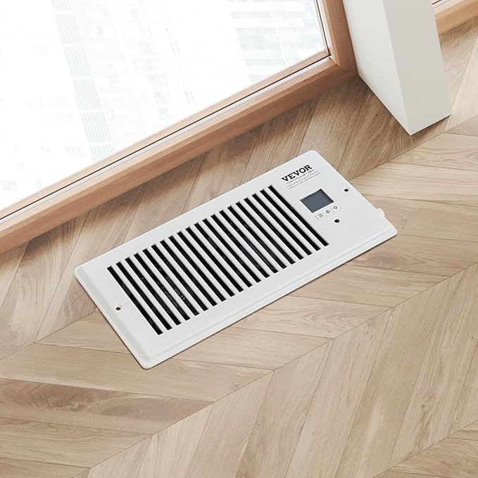 VEVOR Register Booster Fan, Quiet Vent Booster Fan Fits 4” x 10” Register Holes, with Remote Control and Thermostat Control, Adjustable 10-Speed for Heating Cooling Smart Vent, White