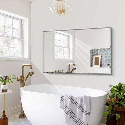 CILIBER Beveled Mirror, 30x48 Large Frameless Bathroom Mirrors for Wall, 3mm Tempered Glass Rectangle Vanity Mirror with Beveled Edge, Crystal-Clear, Hangs Horizontally or Vertically