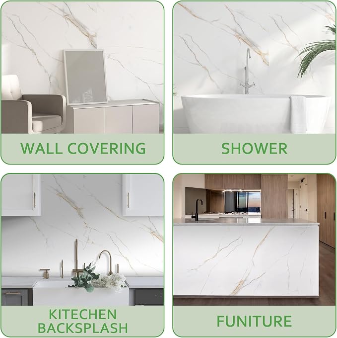 Marble Peel and Stick Waterproof Wall Paneling, 118" x 47" Statuario Gold Matte Finish Self-Adhesive Backsplash Tile Vinyl Wall Panel for Kitchen Bathroom Wall Decor, Covers 38.75 Sq. Ft.