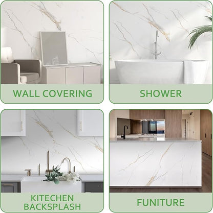 Marble Peel and Stick Waterproof Wall Paneling, 118" x 47" Statuario Gold Matte Finish Self-Adhesive Backsplash Tile Vinyl Wall Panel for Kitchen Bathroom Wall Decor, Covers 38.75 Sq. Ft.
