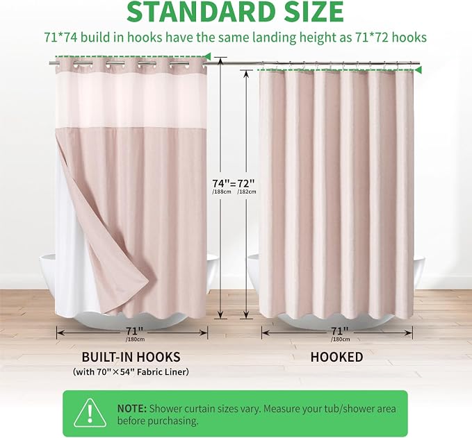 eachope No Hooks Needed Linen Textured Shower Curtain with Snap-in Fabric Liner Set,Blush Hotel Luxury Decor Shower Curtains for Bathroom with Mesh Top Window,Waterproof & Washable,71Wx74H | 230GSM Thick Fabric,Hotel Luxury Decor,Mesh Top Window,Magnet...