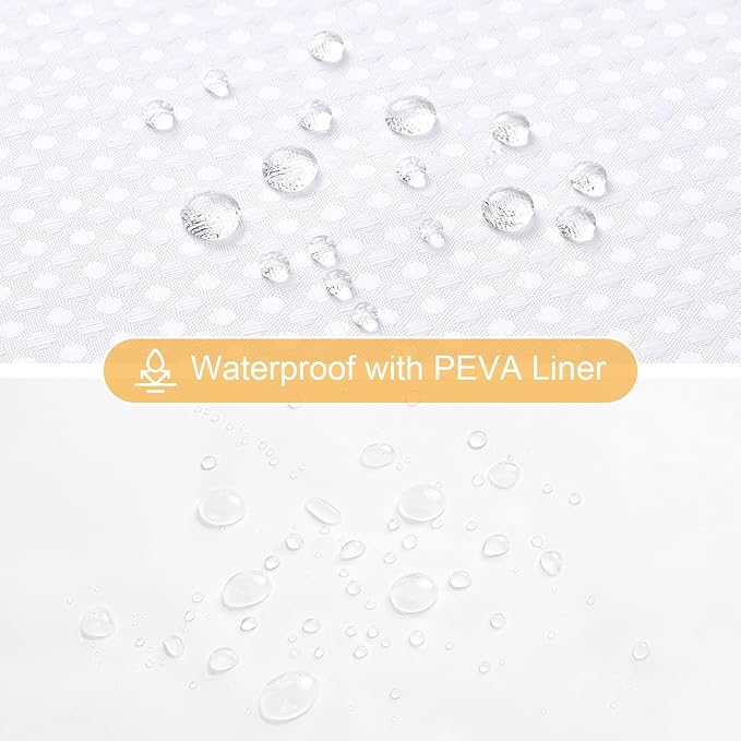 3 in 1 White Shower Curtain with PEVA Liner, 12 Hooks, 72x72 | Luxury Weighted Fabric Shower Curtain Set, 12 Stainless Steel Double-Sided Hooks, Water Repellent, Bathroom Decor