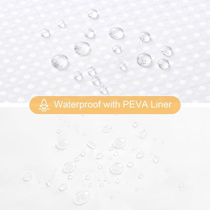 3 in 1 White Shower Curtain with PEVA Liner, 12 Hooks, 72x72 | Luxury Weighted Fabric Shower Curtain Set, 12 Stainless Steel Double-Sided Hooks, Water Repellent, Bathroom Decor