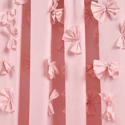 Lush Decor Riley Light Filtering Window Curtain Panel, Single 54" W x 63" L, Pink - Cute Pink Curtains for Bedroom - Bow Decor - Coquette Curtains for Windows