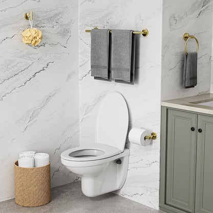 Gold Bathroom Accessories 5 Piece, 24 Inch Bath Hardware | Wall Mounted Brushed Gold Towel Rack, Durable SUS304 Stainless Steel Towel Bar Set