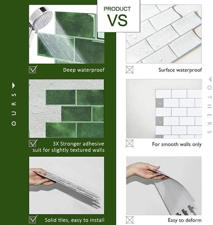 STICKGOO 10-Sheet Subway Tile Peel and Stick Backsplash, Self Adhesive Vinyl Wall Tiles, Stick on Backsplash for Kitchen and Bathroom(Thicker Design)