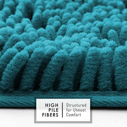 Hearth & Harbor Bathroom Rugs, Chenille Bath Mat - Machine Washable Bath Mats for Bathroom Non-Slip Backing Rubber, Quick Dry Bathroom Mat - Teal Bath Rug, 26x44